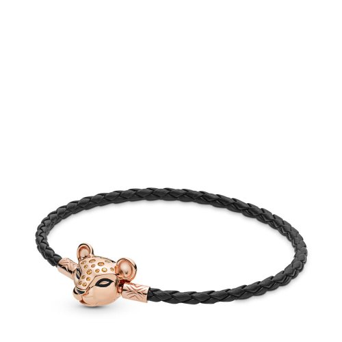 Pulsera Moments en cuero y Pandora Rose Princesa Leona Brillante - 588053CBK-S