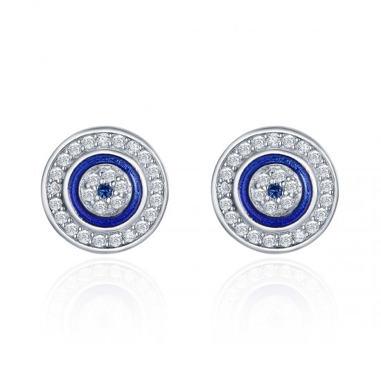 Pendientes de botón estilo Pandora en plata con ojo del diablo - SCE148 - Haga click en la imagen para cerrar