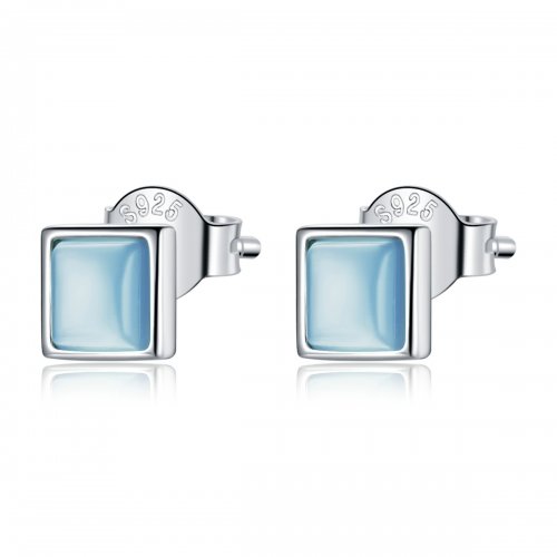 Estilo Pandora de geometría simple - Pendientes de botón de ojo de gato azul - SCE1269-BU