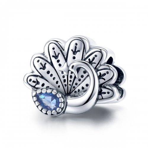Encanto de plata estilo Pandora con diseño retro de pavo real - SCC1558