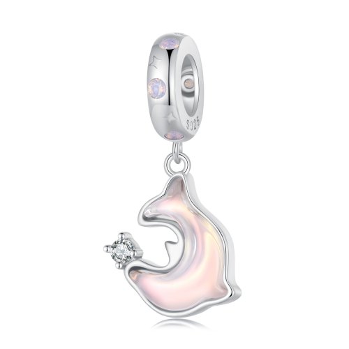 Pendiente de delfín rosa estilo Pandora - SCC2639