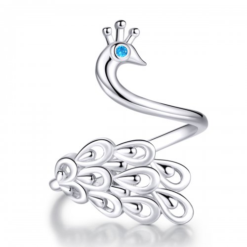 Anillo abierto estilo Pandora de plata con diseño de pavo real - SCR592