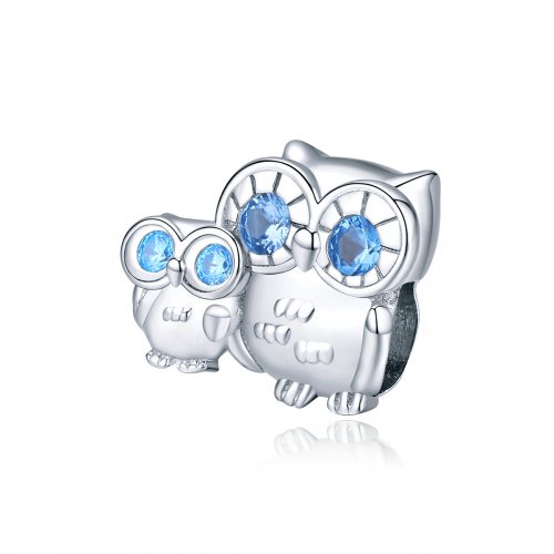 Amuleto de plata de estilo Pandora con búho madre e hijo - BSC238