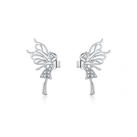 Pendientes de botón estilo Pandora con diseño de elfo y flores - BSE338 - Haga click en la imagen para cerrar