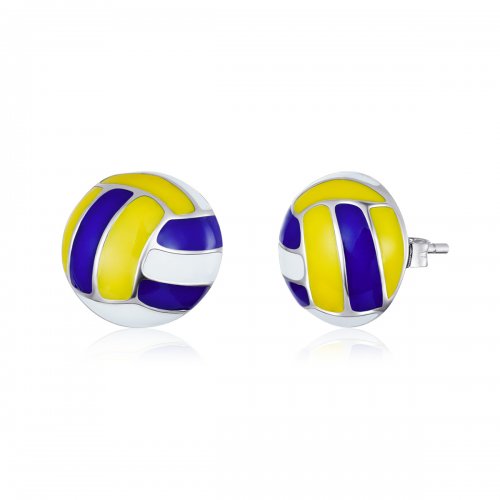 Pendientes de Estilo Pandora con Diseño Dinámico de Voleibol - SCE902