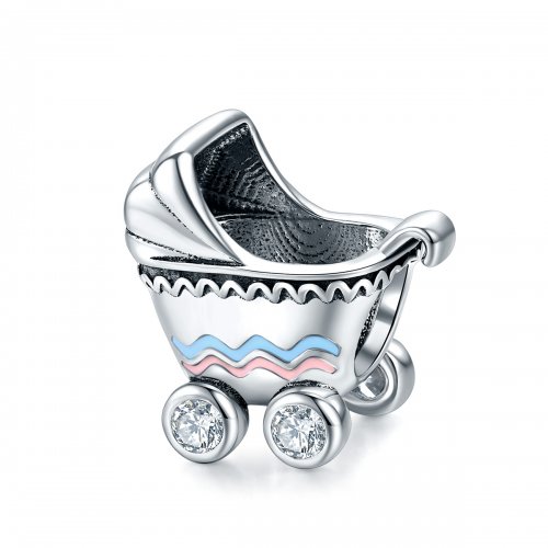 Charm de estilo Pandora en plata con forma de cochecito de bebé recién nacido - SCC1539