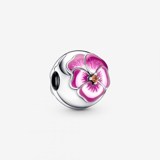 PANDORA Encanto de Clip con Flor de Pensamiento Rosa - 790772C01 - Haga click en la imagen para cerrar
