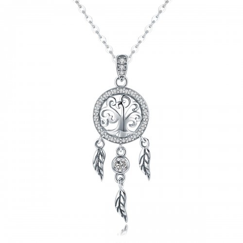 Collar estilo Pandora de plata con colgante de árbol de la vida y atrapasueños - SCN298