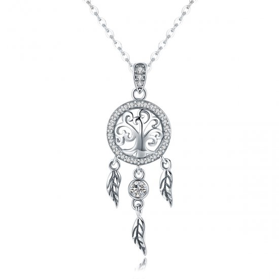 Collar estilo Pandora de plata con colgante de árbol de la vida y atrapasueños - SCN298 - Haga click en la imagen para cerrar