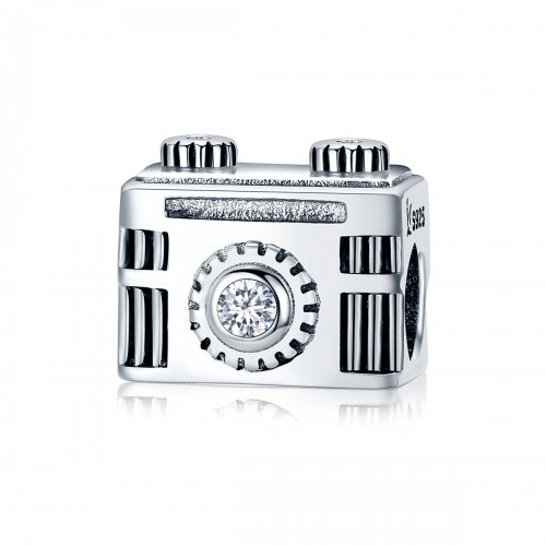 Charm de cámara plateada estilo Pandora con memoria - SCC516