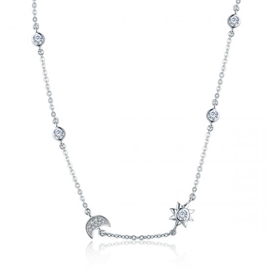Collar de cadena estilo Pandora de plata con sol y luna - SCN272 - Haga click en la imagen para cerrar