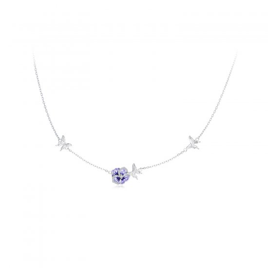 Collar elástico estilo Pandora con flores de pensamiento - BSN336 - Haga click en la imagen para cerrar