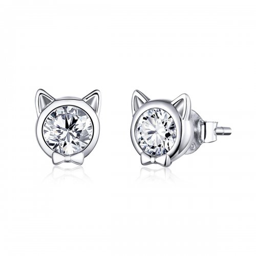Aretes con lindo gato en plata estilo Pandora - SCE899