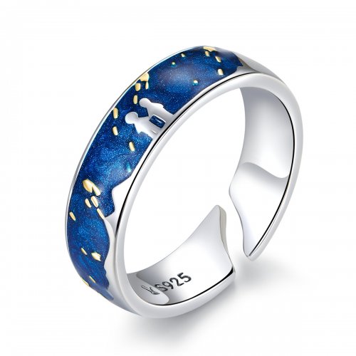 Anillo abierto de estilo Pandora con diseño de lluvia meteórica en plata - SCR609