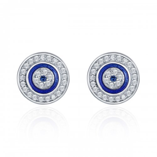 Pendientes de botón estilo Pandora en plata con ojo del diablo - SCE148