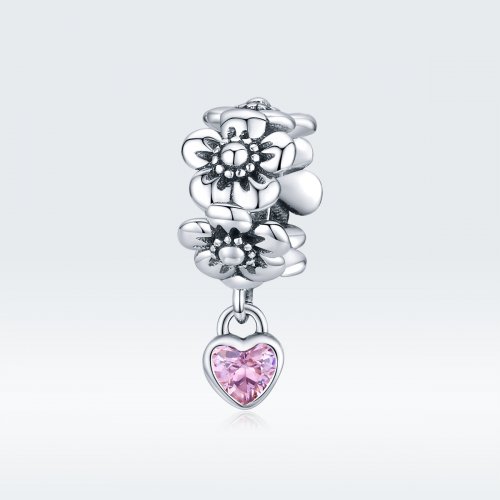 Charm en estilo Pandora de plata con flores de amor - SCC1485