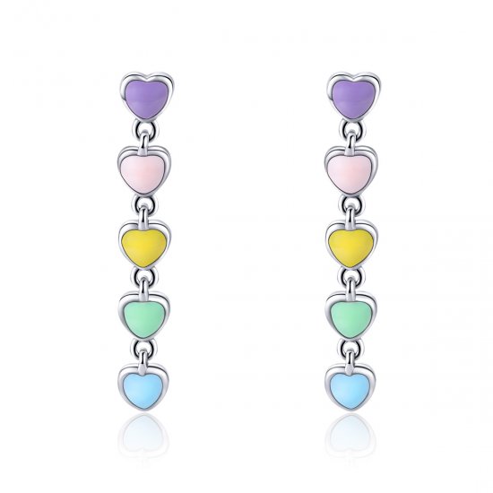 Pendientes de botón de plata estilo Pandora con corazones arcoíris - SCE451 - Haga click en la imagen para cerrar