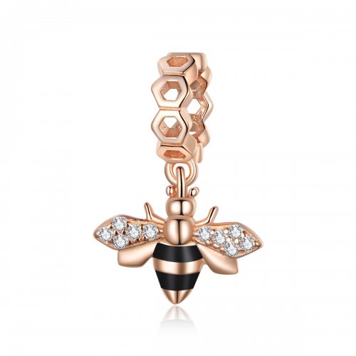 Pendiente colgante estilo Pandora con abejita en dorado rosa - BSC370