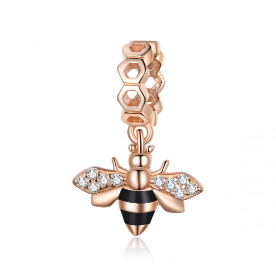 Pendiente colgante estilo Pandora con abejita en dorado rosa - BSC370 - Haga click en la imagen para cerrar