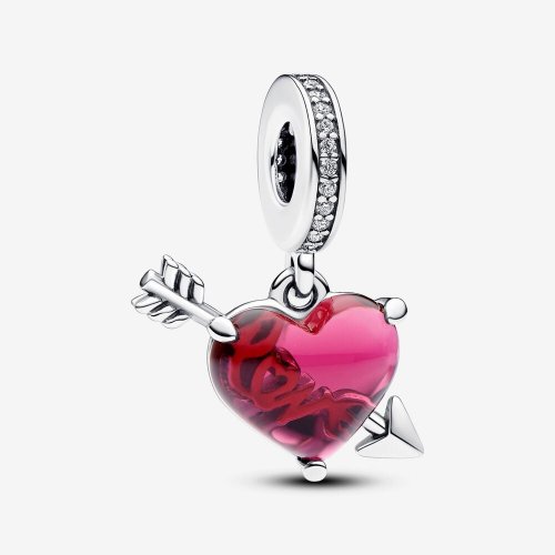 Charm Colgante Pandora de Cristal de Murano Corazón Rojo y Flecha - 793085C01