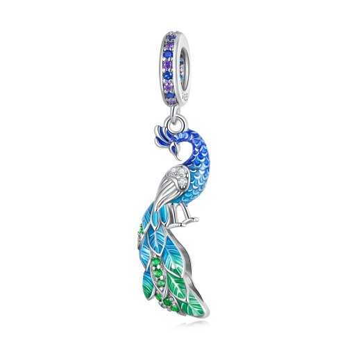 Pendiente estilo Pandora con colgante de pavo real - BSC696