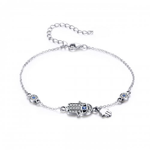 Pulsera deslizante de cadena con estilo Pandora en plata con Mano de Fátima - SCB079
