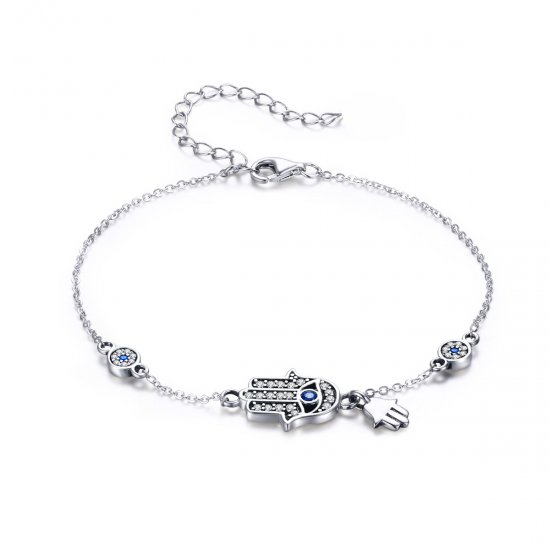Pulsera deslizante de cadena con estilo Pandora en plata con Mano de Fátima - SCB079 - Haga click en la imagen para cerrar