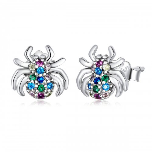 Pendientes de tuerca estilo Pandora con araña colorida - BSE561