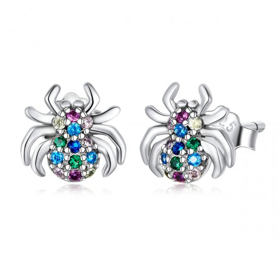 Pendientes de tuerca estilo Pandora con araña colorida - BSE561 - Haga click en la imagen para cerrar