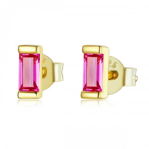 Estilo Pandora con circonio cúbico colorido - Pendientes de botón rosa - SCE1241-OR