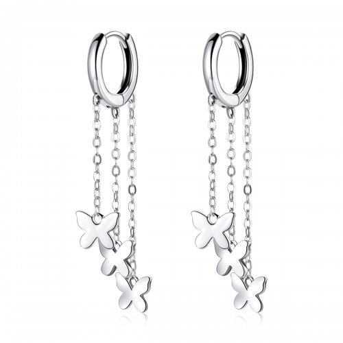 Pendientes colgantes de mariposa con borla plateada estilo Pandora - SCE117