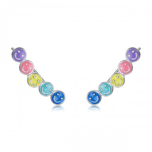 Estos aretes de botón con cara sonriente y estilo Pandora son coloridos - BSE553