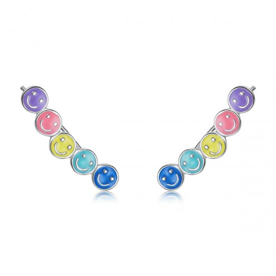 Estos aretes de botón con cara sonriente y estilo Pandora son coloridos - BSE553 - Haga click en la imagen para cerrar