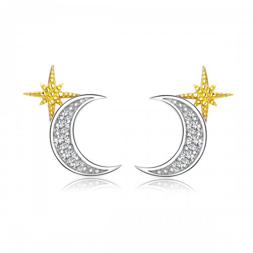 Estos aretes de botón estilo Pandora de dos tonos Lunar Light - SCE729