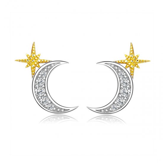 Estos aretes de botón estilo Pandora de dos tonos Lunar Light - SCE729 - Haga click en la imagen para cerrar