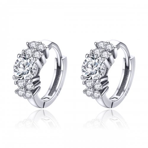 Pendientes de aro estilo Pandora en plata con brillo romántico - SCE485