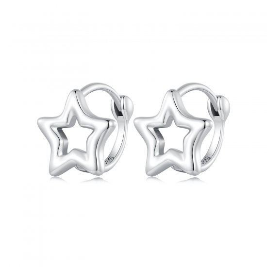 Aretes de argolla con estilo Pandora en forma de estrella - BSE896 - Haga click en la imagen para cerrar
