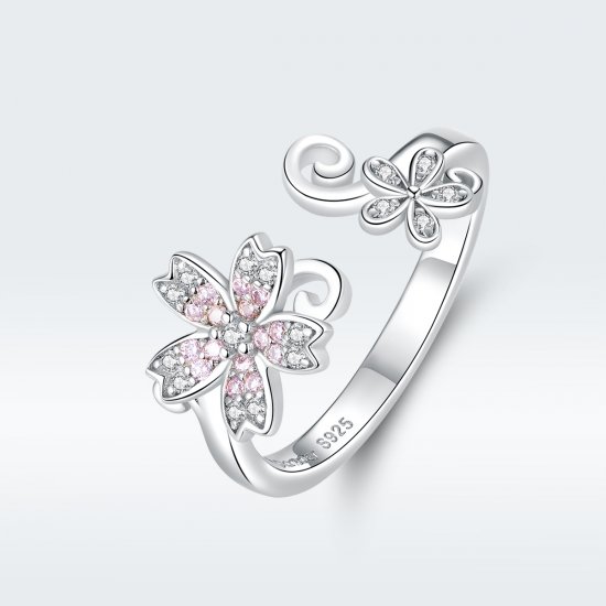 Anillo abierto de plata estilo Pandora con brillante diseño de Margarita - BSR086 - Haga click en la imagen para cerrar