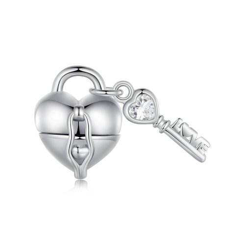 Charm en forma de corazón con candado y llave al estilo Pandora - SCC2580