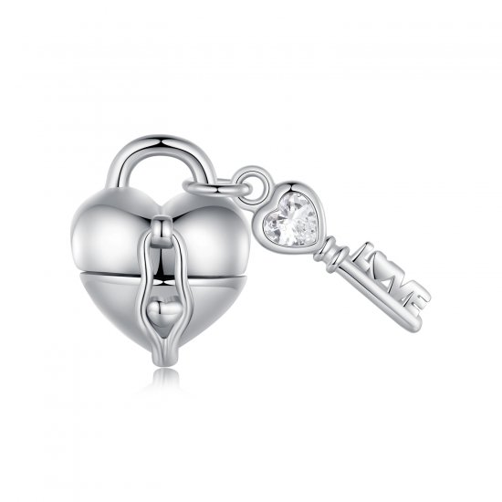 Charm en forma de corazón con candado y llave al estilo Pandora - SCC2580 - Haga click en la imagen para cerrar
