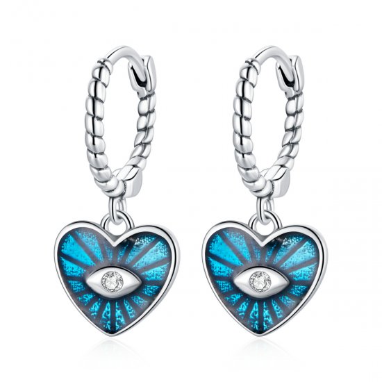 Estilo Pandora Corazón Demoníaco Ojos - Aretes de Aro Azul Zafiro - SCE1270-BU - Haga click en la imagen para cerrar