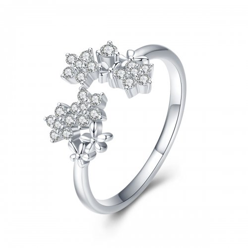Anillo abierto de plata estilo Pandora con Gypsophila - BSR021