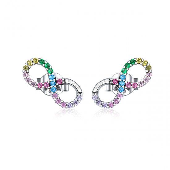 Pendientes de botón estilo Pandora plateados con símbolo colorido del infinito - SCE893 - Haga click en la imagen para cerrar