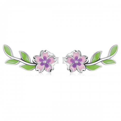 Pendientes de botón de estilo Pandora con flores y hojas - SCE1391