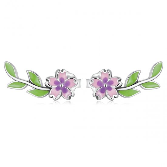 Pendientes de botón de estilo Pandora con flores y hojas - SCE1391 - Haga click en la imagen para cerrar