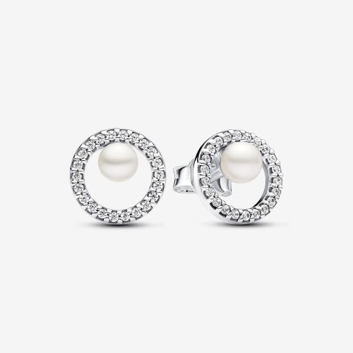 Pendientes Pandora de botón Perla Cultivada de Agua Dulce y Halo en Pavé - 293154C01