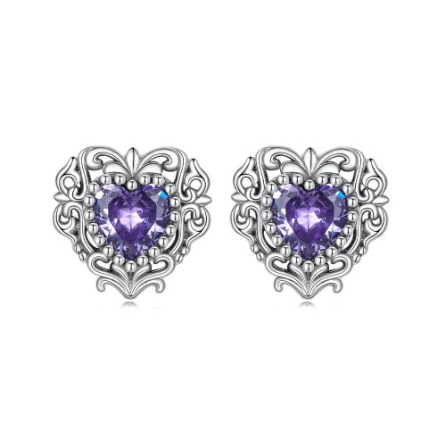 Aretes de corazón de circonita púrpura estilo Pandora - BSE695