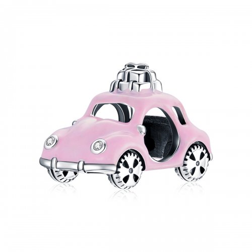 Charm de Coche Rosa Plateado Estilo Pandora - SCC1738