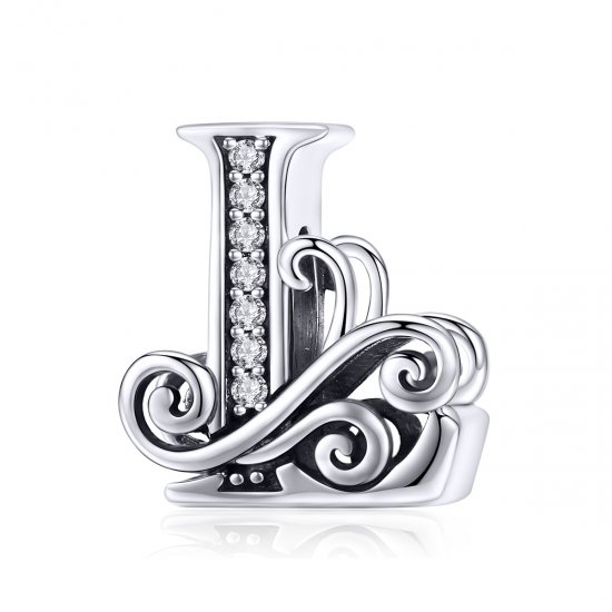 Encanto de letra L con brillantes pavé y diseño de flor estilo Pandora - BSC030-L - Haga click en la imagen para cerrar