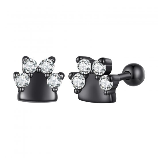 Pendientes de Tuerca Estilo Pandora con Huellas de Perro Negras - SCE1575 - Haga click en la imagen para cerrar